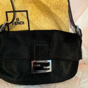 Fendi Black Pony hair baguette bag